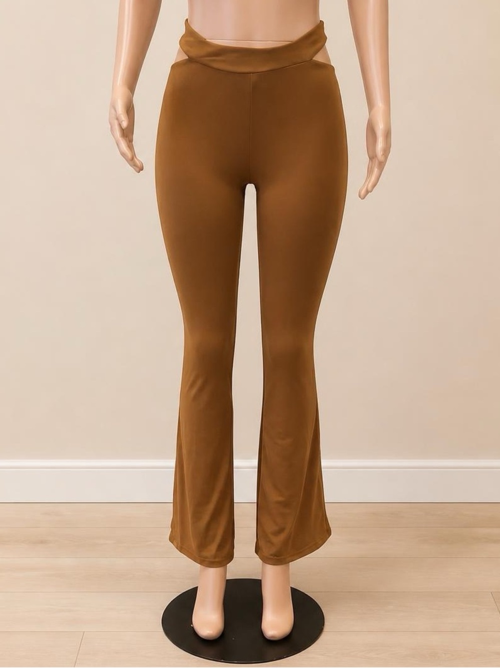 Dolls Kill Brown Faux Thong Cutout High Rise Flare Bell Bottom Pants XS